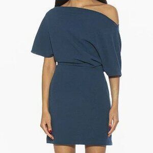 Alexia Admor Teal Blue Asymmetrical Draped Cocktail Dress